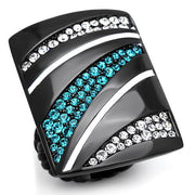 TK1736 - IP Black(Ion Plating) Stainless Steel Ring with Top Grade Crystal  in Blue Zircon-0