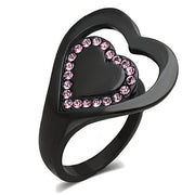 TK1737 - IP Black(Ion Plating) Stainless Steel Ring with Top Grade Crystal  in Light Rose-0