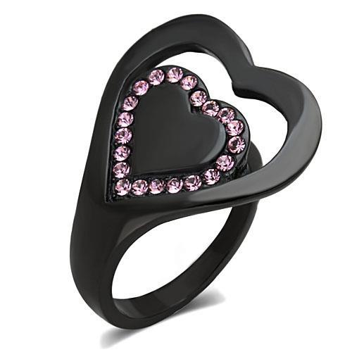 LOTK1737 - IP Black(Ion Plating) Stainless Steel Ring with Top Grade Crystal  in Light Rose-0
