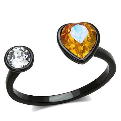 TK1738 - IP Black(Ion Plating) Stainless Steel Ring with Top Grade Crystal  in Champagne-0