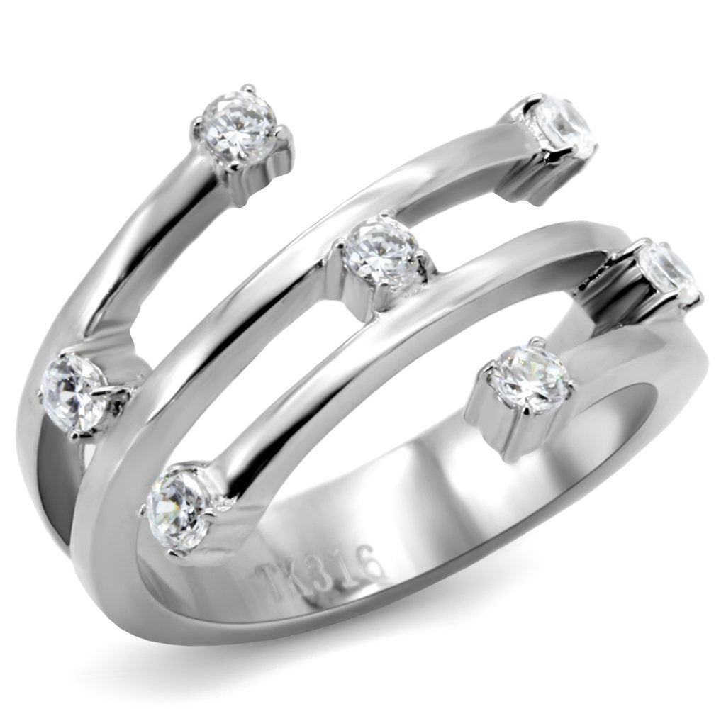TK173 - High polished (no plating) Stainless Steel Ring with Top Grade Crystal  in Clear-0