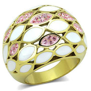 TK1742 - IP Gold(Ion Plating) Stainless Steel Ring with Top Grade Crystal  in Light Rose-0