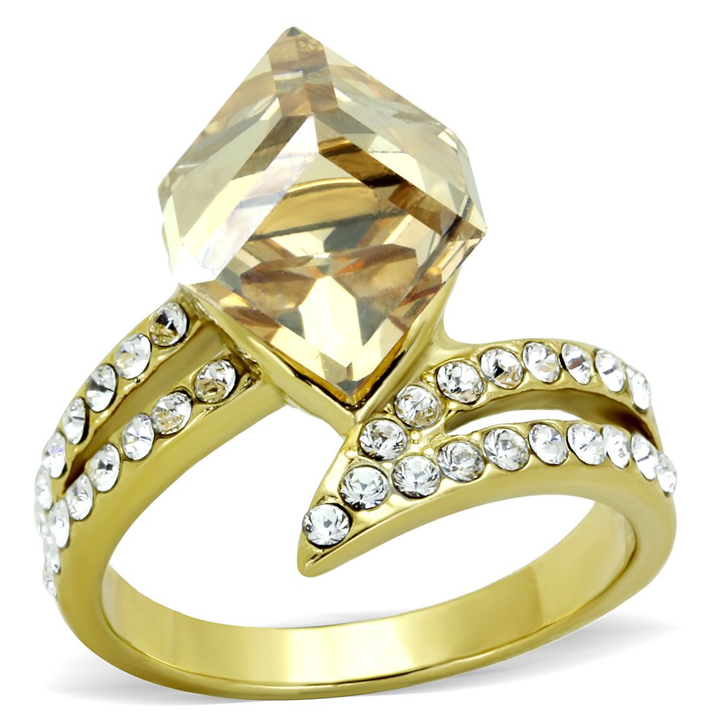 TK1745 - IP Gold(Ion Plating) Stainless Steel Ring with Top Grade Crystal  in Champagne-0