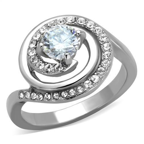 TK1746 - High polished (no plating) Stainless Steel Ring with AAA Grade CZ  in Clear-0