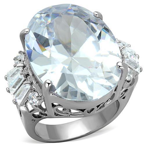 TK1747 - High polished (no plating) Stainless Steel Ring with AAA Grade CZ  in Clear-0