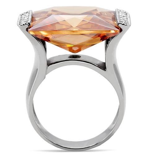 TK174 - High polished (no plating) Stainless Steel Ring with AAA Grade CZ  in Champagne-3