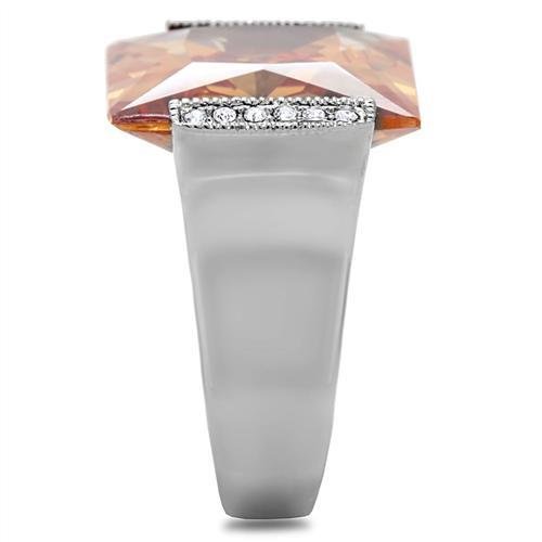 TK174 - High polished (no plating) Stainless Steel Ring with AAA Grade CZ  in Champagne-4