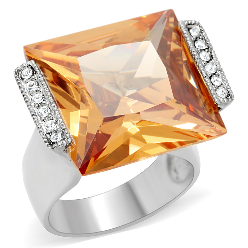 TK174 - High polished (no plating) Stainless Steel Ring with AAA Grade CZ  in Champagne-0