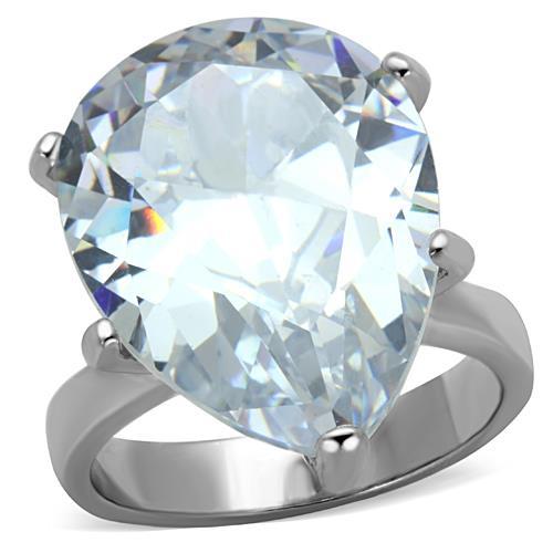 TK1750 - High polished (no plating) Stainless Steel Ring with AAA Grade CZ  in Clear-0