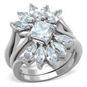 TK1756 - High polished (no plating) Stainless Steel Ring with AAA Grade CZ  in Clear-0