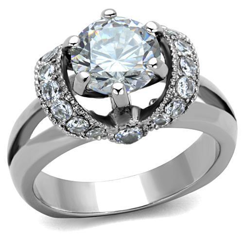 TK1757 - High polished (no plating) Stainless Steel Ring with AAA Grade CZ  in Clear-0
