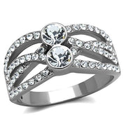 TK1758 - High polished (no plating) Stainless Steel Ring with Top Grade Crystal  in Clear-0