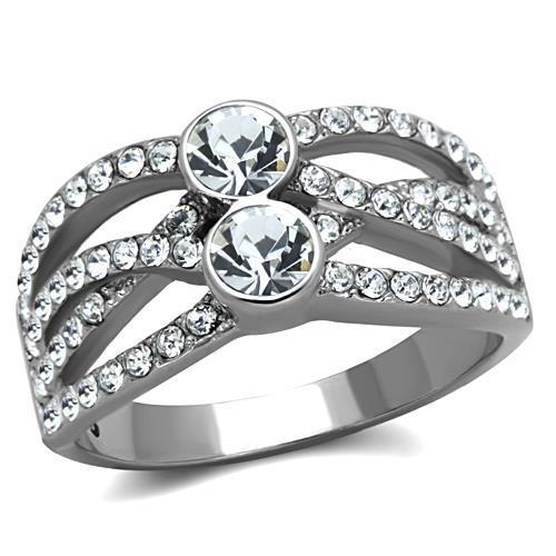 TK1758 - High polished (no plating) Stainless Steel Ring with Top Grade Crystal  in Clear-0