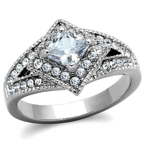 TK1760 - High polished (no plating) Stainless Steel Ring with AAA Grade CZ  in Clear-0