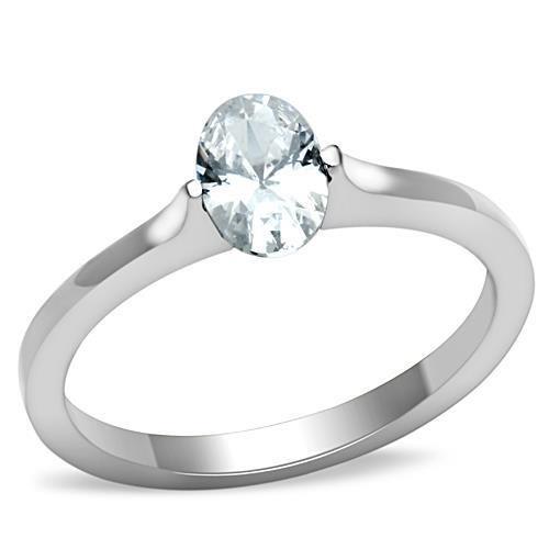 TK1762 - High polished (no plating) Stainless Steel Ring with AAA Grade CZ  in Clear-0