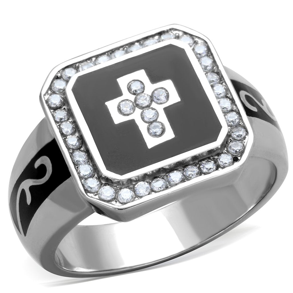 TK1766 - High polished (no plating) Stainless Steel Ring with AAA Grade CZ  in Clear-0