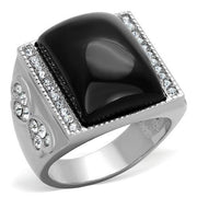 TK1767 - High polished (no plating) Stainless Steel Ring with Synthetic Synthetic Glass in Jet-0