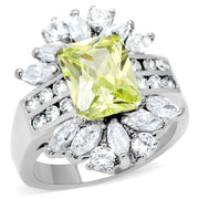 TK176 - High polished (no plating) Stainless Steel Ring with AAA Grade CZ  in Apple Green color-0