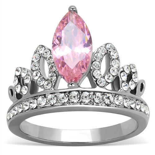 TK1771 - High polished (no plating) Stainless Steel Ring with AAA Grade CZ  in Rose-0