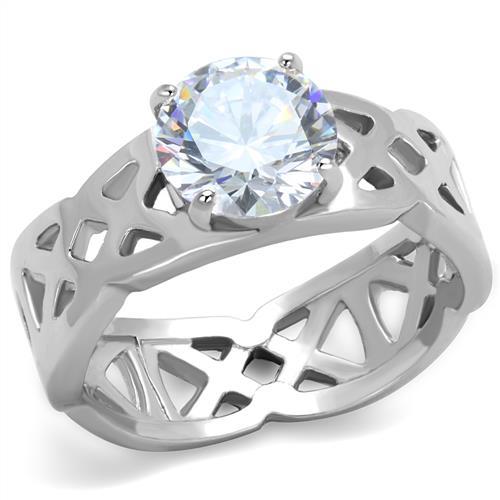 TK1772 - High polished (no plating) Stainless Steel Ring with AAA Grade CZ  in Clear-0