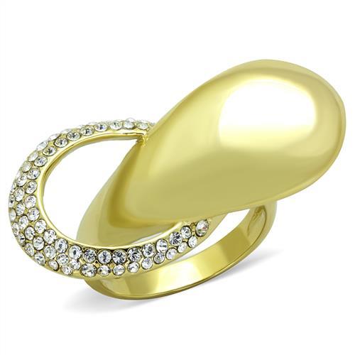 TK1782 - IP Gold(Ion Plating) Stainless Steel Ring with Top Grade Crystal  in Clear-0