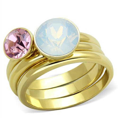 TK1785 - IP Gold(Ion Plating) Stainless Steel Ring with Top Grade Crystal  in White-0