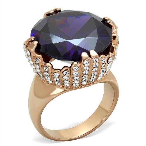 TK1786 - IP Rose Gold(Ion Plating) Stainless Steel Ring with AAA Grade CZ  in Amethyst-0