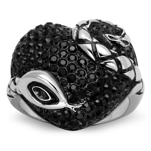 TK1788 - Two-Tone IP Black (Ion Plating) Stainless Steel Ring with Top Grade Crystal  in Jet-0
