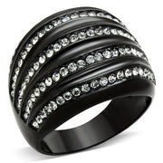 TK1789 - IP Black(Ion Plating) Stainless Steel Ring with Top Grade Crystal  in Black Diamond-0