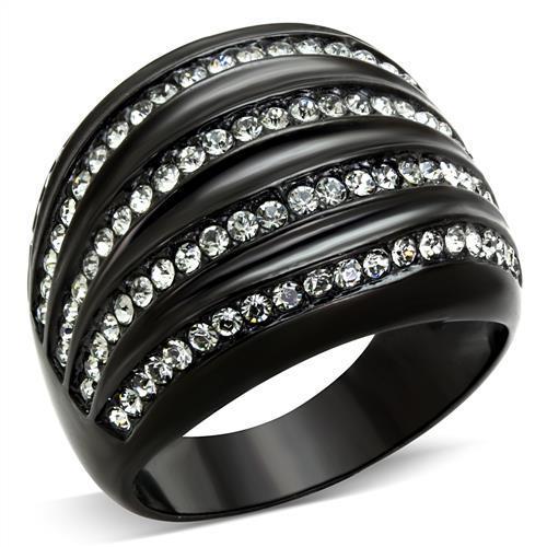 TK1789 - IP Black(Ion Plating) Stainless Steel Ring with Top Grade Crystal  in Black Diamond-0