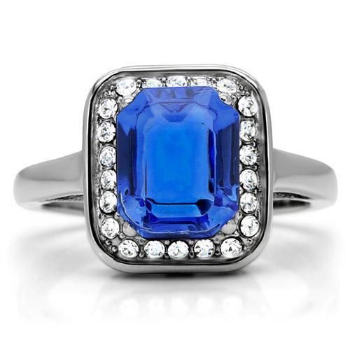 TK178 - High polished (no plating) Stainless Steel Ring with Top Grade Crystal  in Sapphire-3