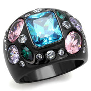 TK1790 - IP Black(Ion Plating) Stainless Steel Ring with AAA Grade CZ  in Sea Blue-0