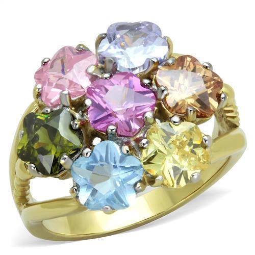 TK1791 - Two-Tone IP Gold (Ion Plating) Stainless Steel Ring with Assorted  in Multi Color-0