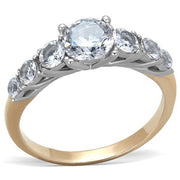 TK1794 - Two-Tone IP Rose Gold Stainless Steel Ring with AAA Grade CZ  in Clear-0