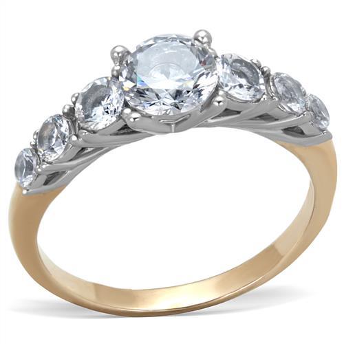 TK1794 - Two-Tone IP Rose Gold Stainless Steel Ring with AAA Grade CZ  in Clear-0