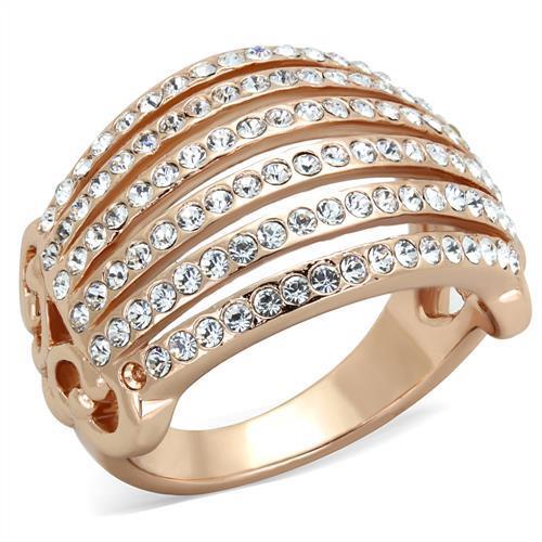 TK1797 - IP Rose Gold(Ion Plating) Stainless Steel Ring with Top Grade Crystal  in Clear-0