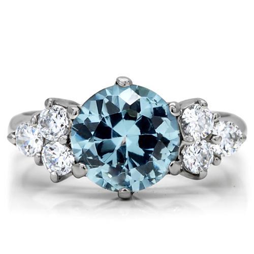 TK179 - High polished (no plating) Stainless Steel Ring with Synthetic Spinel in London Blue-2