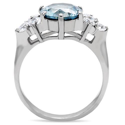 TK179 - High polished (no plating) Stainless Steel Ring with Synthetic Spinel in London Blue-3