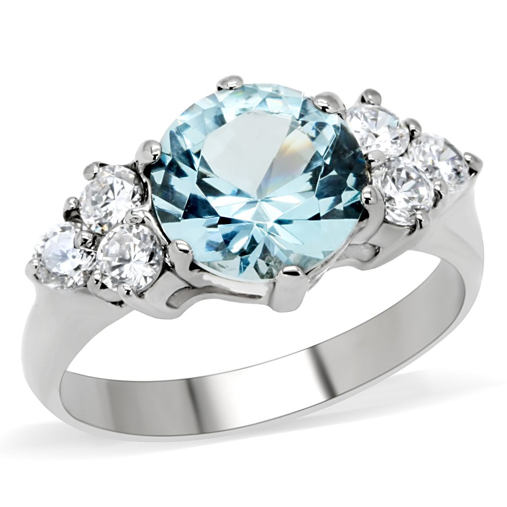 TK179 - High polished (no plating) Stainless Steel Ring with Synthetic Spinel in London Blue-0