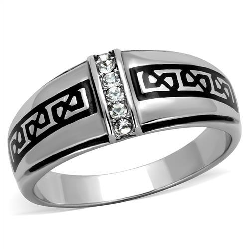 TK1801 - High polished (no plating) Stainless Steel Ring with Top Grade Crystal  in Clear-0