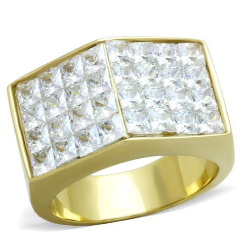 TK1808 - IP Gold(Ion Plating) Stainless Steel Ring with AAA Grade CZ  in Clear-0