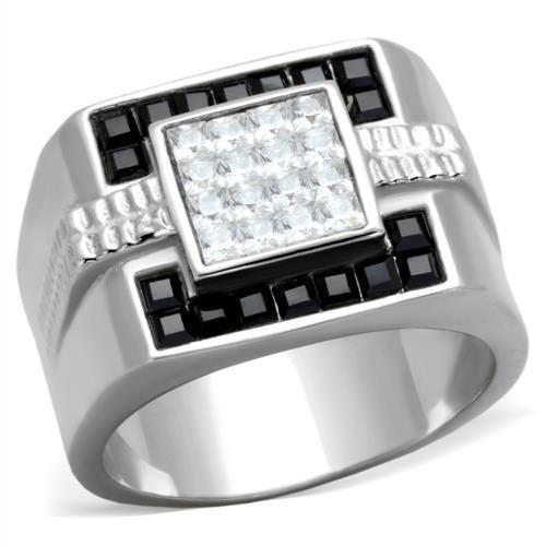 TK1809 - High polished (no plating) Stainless Steel Ring with Top Grade Crystal  in Jet-0