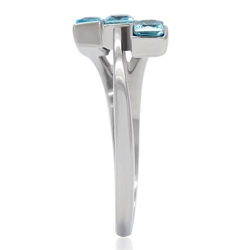 TK180 - High polished (no plating) Stainless Steel Ring with Synthetic Synthetic Glass in Sea Blue-4
