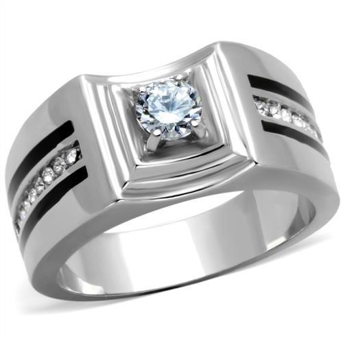 TK1814 - High polished (no plating) Stainless Steel Ring with AAA Grade CZ  in Clear-0