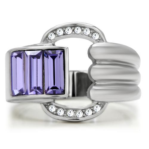 TK181 - High polished (no plating) Stainless Steel Ring with Top Grade Crystal  in Tanzanite-2