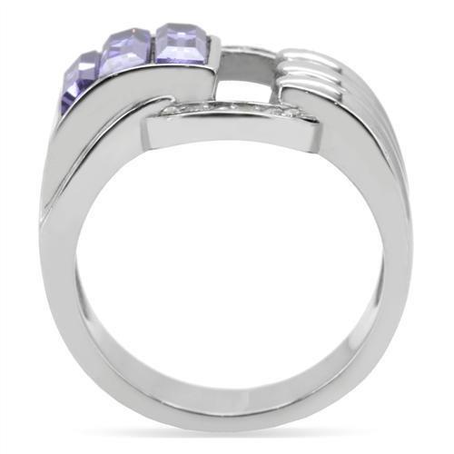 TK181 - High polished (no plating) Stainless Steel Ring with Top Grade Crystal  in Tanzanite-3