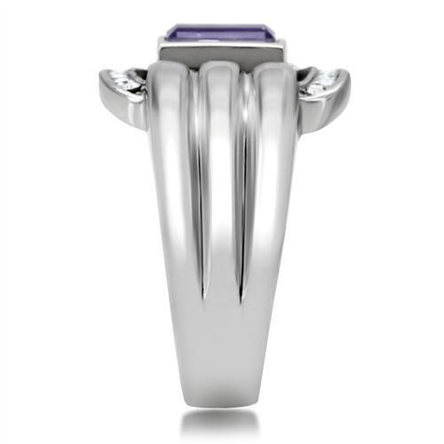 TK181 - High polished (no plating) Stainless Steel Ring with Top Grade Crystal  in Tanzanite-4