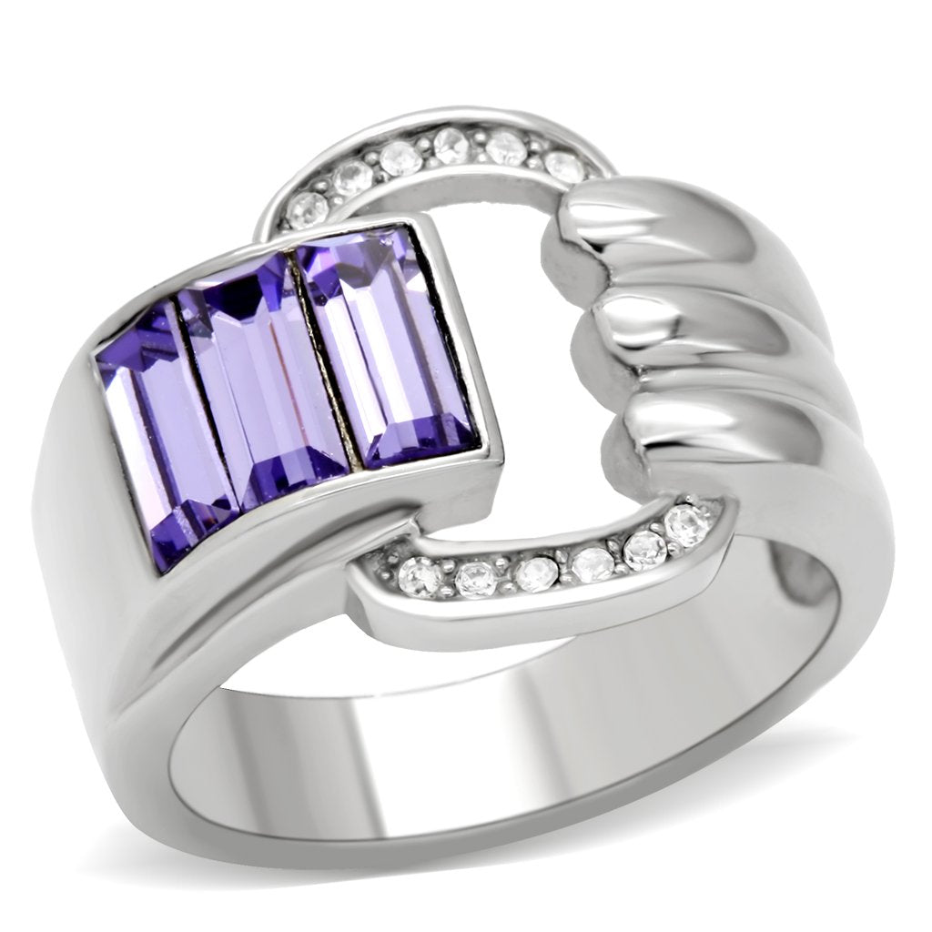 TK181 - High polished (no plating) Stainless Steel Ring with Top Grade Crystal  in Tanzanite-0