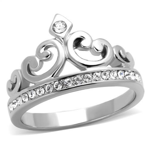 TK1821 - High polished (no plating) Stainless Steel Ring with Top Grade Crystal  in Clear-0