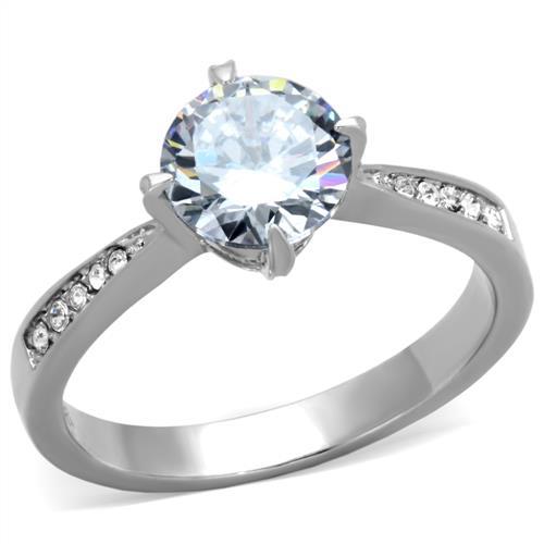 TK1822 - High polished (no plating) Stainless Steel Ring with AAA Grade CZ  in Clear-0